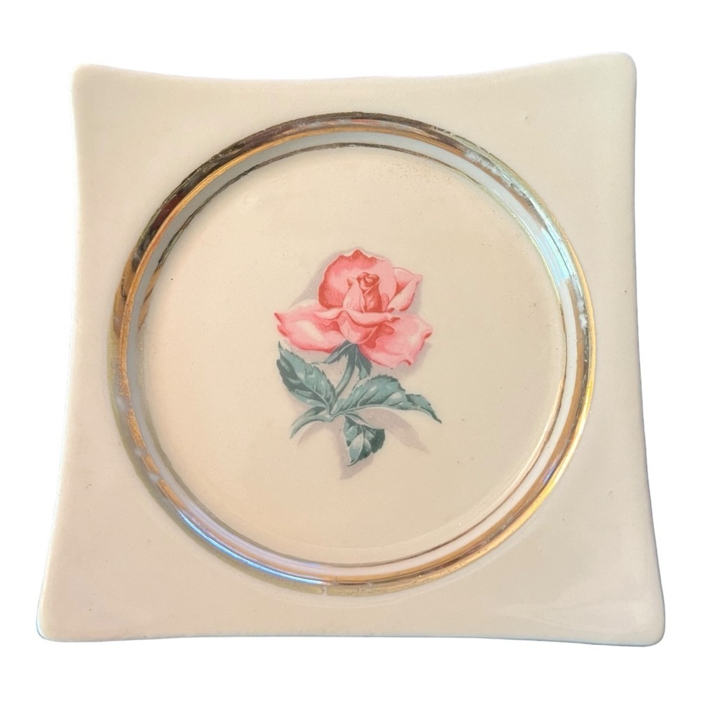 Vintage Hyalyn Pottery Floral Wall Art - Pink Roses Transfer Decoration Set of 2